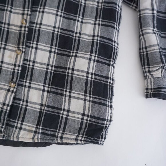 Vintage Wrangler White Black Plaid Quilt Lined Hooded Cotton Button Up Shacket S - Picture 5 of 11